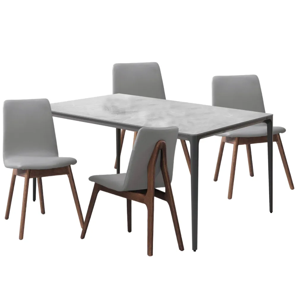 【文創集】艾沃5.3尺高硬度岩板實木餐桌椅組合(一桌四椅組合)