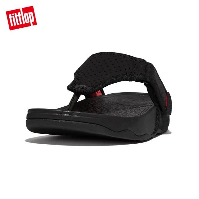 【FitFlop】TRAKK II WATER-RESISTANT NEOPRENE透氣淺水布夾腳涼鞋-男(黑色/霓虹橙)