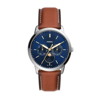 【FOSSIL】Neutra Minimalist 三眼月相男錶 咖啡色皮革錶帶 手錶 42MM FS5903()