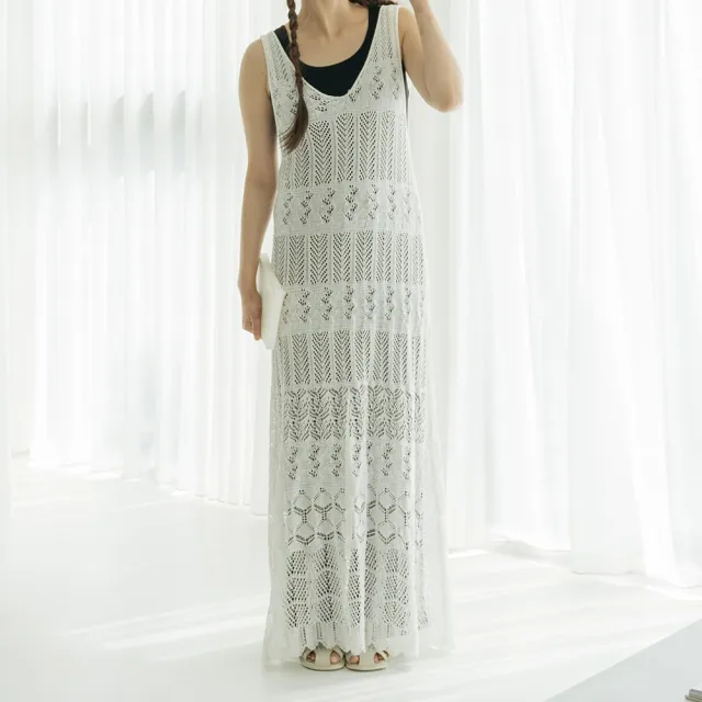 【Queenshop】女裝 鏤空洞洞設計編織長版背心外罩 兩色售 現+預 01013048