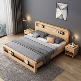 【HappyLife】北歐實木收納式雙人床架 Y11275(床框 床架 床組 床頭 單人床架 雙人床架)