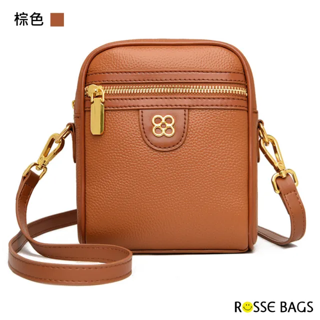 【Rosse Bags】簡約質感真皮單肩手機包(真皮包包 現+預  黑色／卡其色／棕色)