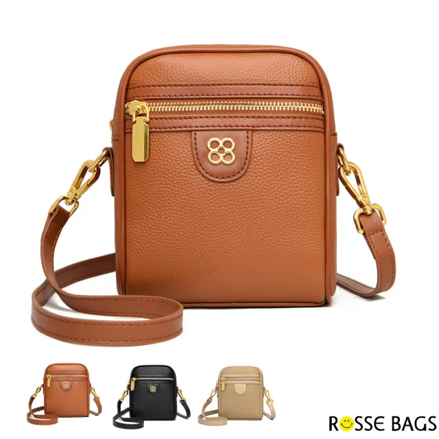 【Rosse Bags】簡約質感真皮單肩手機包(真皮包包 現+預 黑色/卡其色/棕色)