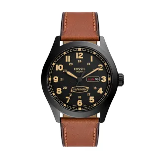 【FOSSIL 官方旗艦館】Defender 經典雅仕日曆太陽能指針手錶 棕色真皮錶帶 46MM FS5978