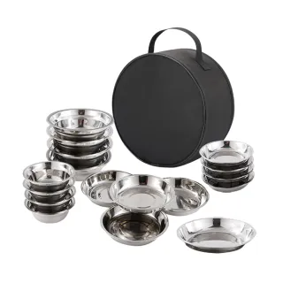 【COTD】不鏽鋼碗盤17件組(附提袋/餐具/戶外露營碗/不鏽鋼碗/盤)