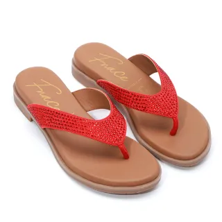 【FNACE】迷人耀眼時尚燙鑽夾腳拖鞋(紅色)