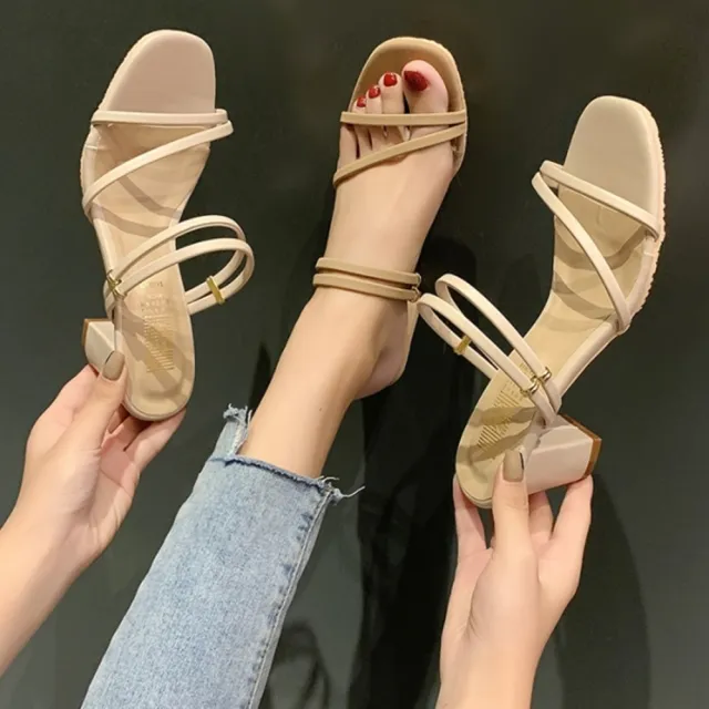 【baibeauty 白鳥麗子】MIT優雅斜繫帶金屬環高跟涼拖鞋(可兩穿)
