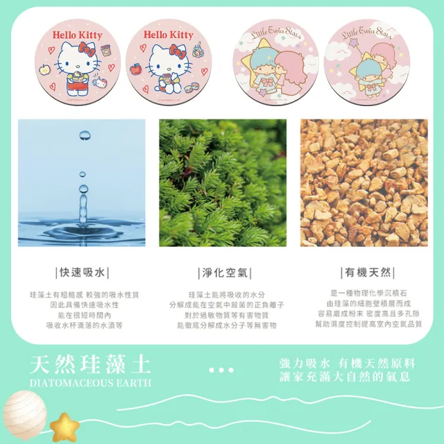 【收納王妃】Sanrio 三麗鷗 軟軟系列 軟式硅藻土杯墊 圓形 杯墊 珪藻土(10*10*0.5)
