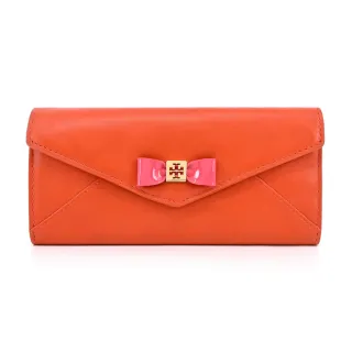 【TORY BURCH】蝴蝶結LOGO信封式長夾(橘/展示品)