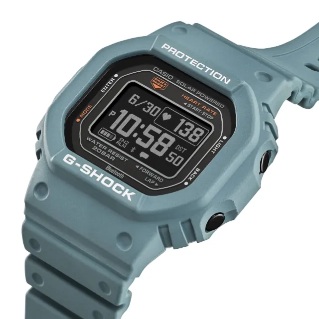 【CASIO 卡西歐】G-SHOCK G-SQUAD 太陽能智慧藍芽 心率監測 多功能方形運動錶-灰藍(DW-H5600-2)