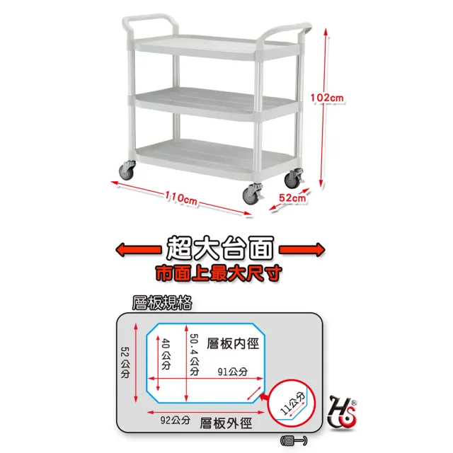 【HUA SHUO 華塑】RA-808LA-3 DIY 大型三層推車(收納推車/置物推車/餐車/手推車 台灣製造)