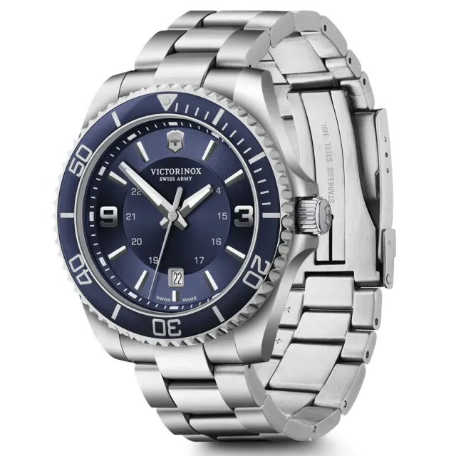 【VICTORINOX 瑞士維氏】Maverick Large 單向旋轉錶圈100米石英腕錶-藍43mm(VISA-242007)
