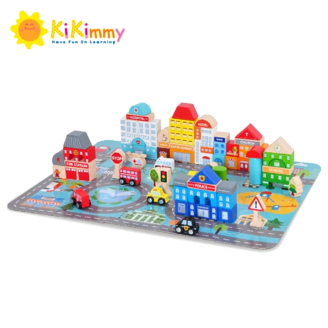 kikimmy 立體城市木製積木玩具-80 pcs/入(兩入組)