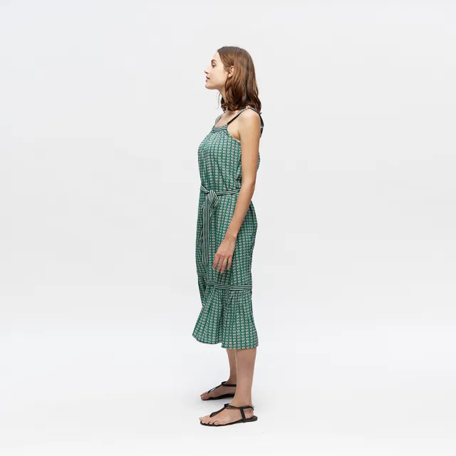 【NAUTICA】女裝  時尚滿版扇形圖騰吊帶洋裝(綠色)