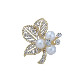 【Jpqueen】生命樹鑲鑽珍珠女士胸針別針(金色)