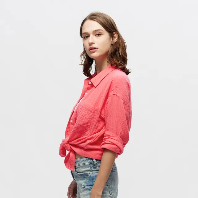 【NAUTICA】女裝 簡約休閒輕薄長袖襯衫(粉)