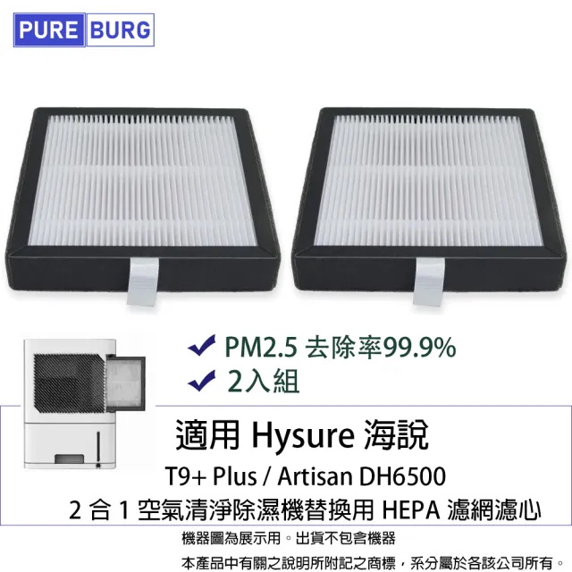 【PUREBURG】2入組-適用Hysure海說T9+ Artisan DH6500禾聯HDH-06NT010二合一空氣清淨除濕機 副廠濾網2入組