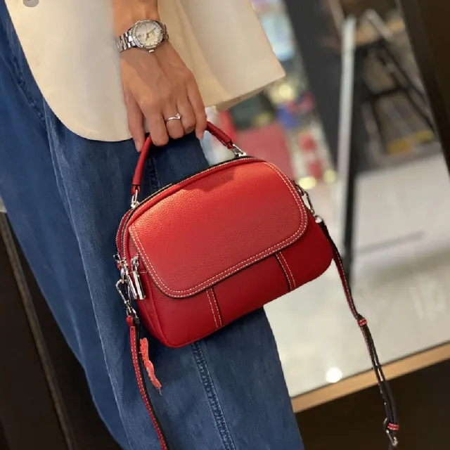 【巴黎精品】真牛皮側背包真皮包包單肩背包托特包手提包女包包(手提多功能百搭6色a1ce49)
