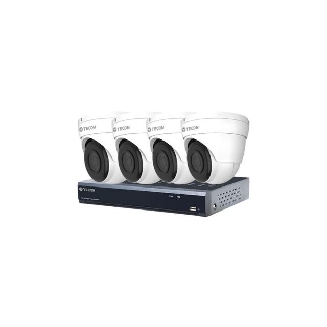 【TECOM 東訊】組合 TE-XSC04051-N 4路錄影主機+TE-HDE60202F28-M2 2M同軸帶聲半球攝影機*4 昌運監視器