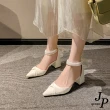 【JP Queen New York】仙女珍珠一字帶尖頭粗跟涼鞋(2色可選)