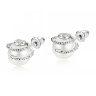 【Jpqueen】光芒獨特貝殼珠耀眼鋯石耳環(白金色)