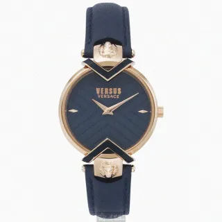 【VERSUS】VERSUS VERSACE手錶型號VV00080(寶藍色錶面玫瑰金錶殼寶藍真皮皮革錶帶款)