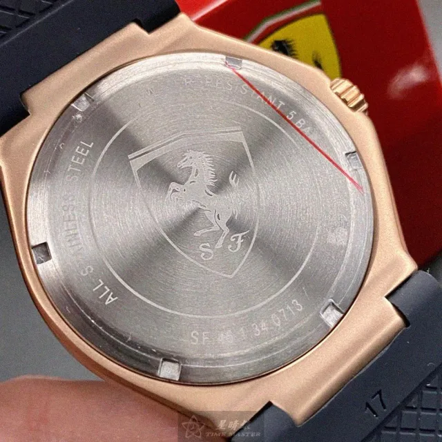 【Ferrari 法拉利】FERRARI手錶型號FE00054(深藍色錶面玫瑰金錶殼深黑藍色矽膠錶帶款)