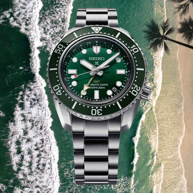 【SEIKO 精工】Prospex 廣告款GMT綠水鬼陶瓷圈三日鍊潛水機械錶-綠x銀/42mm 送禮限定(SPB381J1/6R54-00D0G)