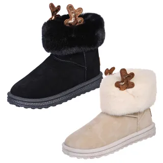 【JP Queen New York】聖誕馴鹿保暖內刷毛短筒雪靴(2色可選)