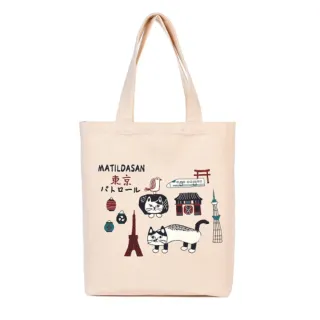 【Kusuguru Japan】日本眼鏡貓 肩背包 日本限定觀光主題系列 帆布手提肩背兩用包(東京&Matilda)