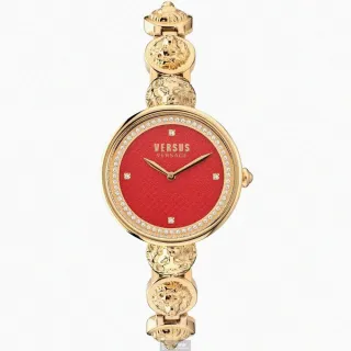 【VERSUS】VERSUS VERSACE手錶型號VV00090(紅色錶面金色錶殼金色精鋼錶帶款)