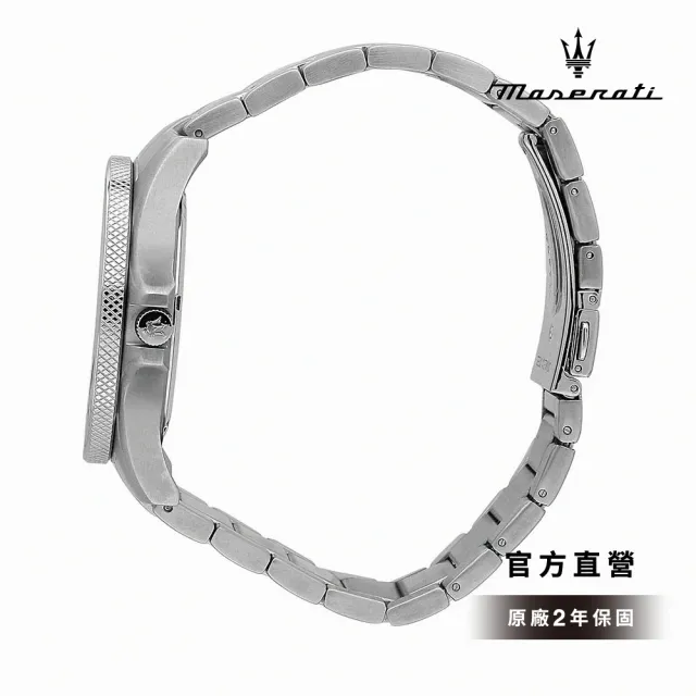 【MASERATI 瑪莎拉蒂】Sfida 無畏迎戰系列GMT手錶 尊爵黑 銀色不鏽鋼鍊帶 44MM R8853140005