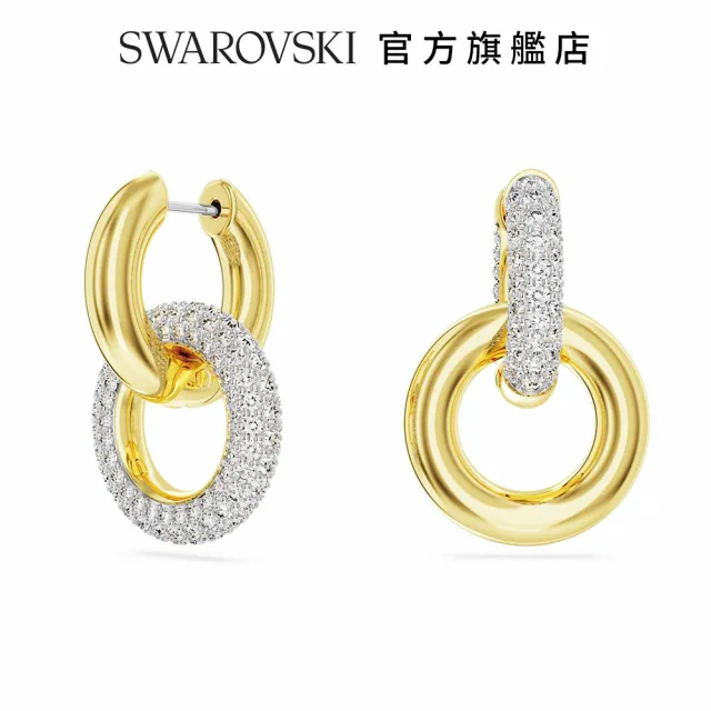 【SWAROVSKI 官方直營】Dextera 大圈耳環 環形相扣 白色 鍍金色色調 交換禮物