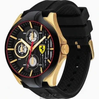 【Ferrari 法拉利】FERRARI手錶型號FE00047(黑色錶面黑金色錶殼深黑色矽膠錶帶款)