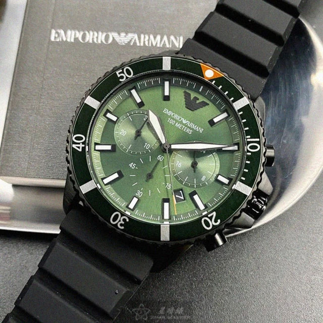 EMPORIO ARMANI ARMANI手錶型號AR00013(墨綠色錶面墨綠色錶殼深黑色矽膠錶帶款)