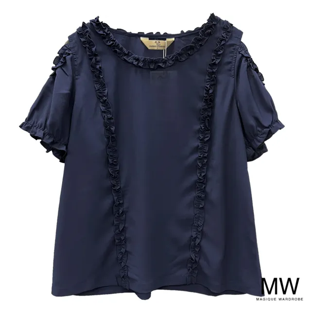 【MAGIQUE WARDROBE】荷葉滾邊袖簍空雪紡上衣(3色)