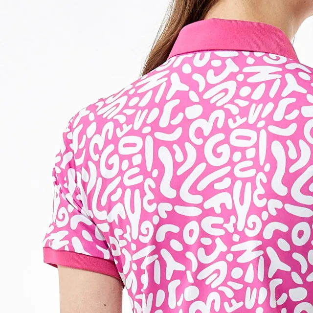【PING】女款抽象字短袖POLO衫-粉紅(吸濕排汗/抗UV/GOLF/高爾夫球衫/RA23101-16)