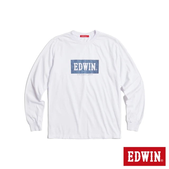 EDWIN 男裝 人氣復刻款 丹寧LOGO長袖T恤(白色)