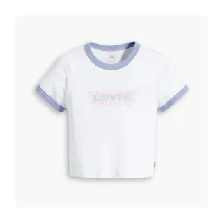 【LEVIS】女款 復古滾邊短版T恤 / 修身版型 / 馬賽克拼貼Logo 白 熱賣單品 A3523-0054