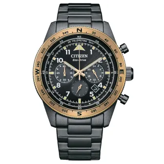 【CITIZEN 星辰】Chronograph 潮流自信光動能三眼競速計時男錶-黑/43mm(CA4556-89E)母親節 禮物