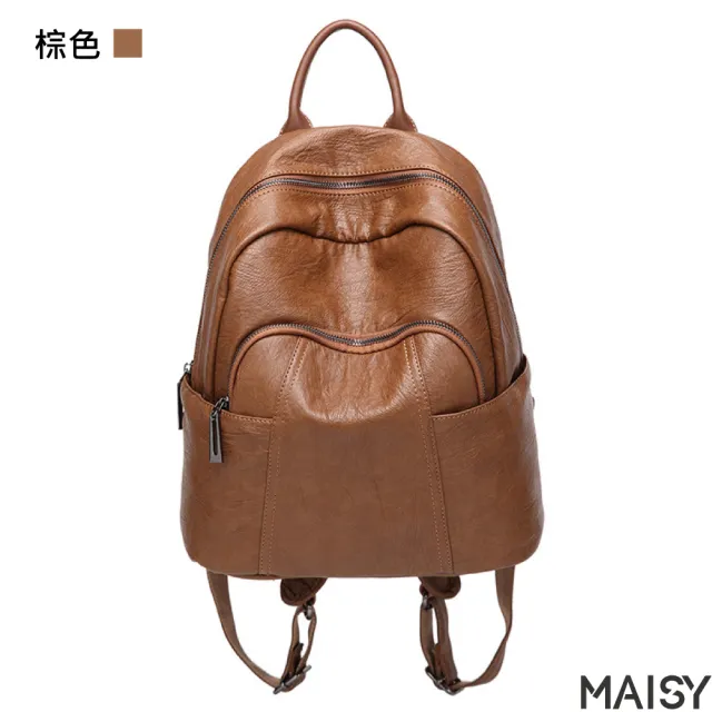 【MAISY】強韌防水包 軟皮大容量背包(現+預  黑色／棕色)