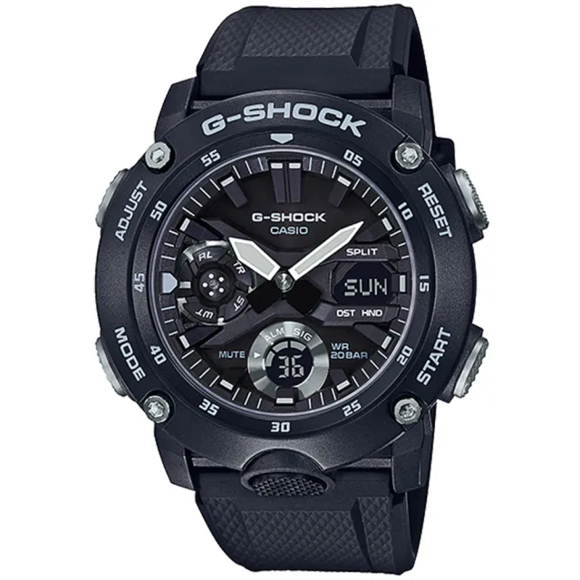 【CASIO 卡西歐】G-SHOCK 碳纖維防護雙顯手錶 禮物 開學(GA-2000S-1A)