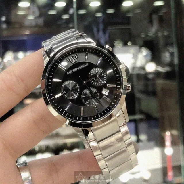 【EMPORIO ARMANI】雙11ARMANI手錶型號AR00019(黑色錶面銀錶殼銀色精鋼錶帶款)