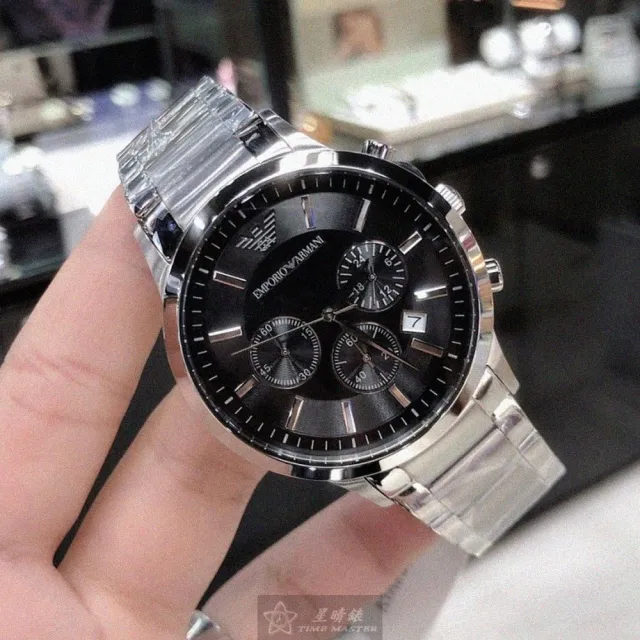 【EMPORIO ARMANI】雙11ARMANI手錶型號AR00019(黑色錶面銀錶殼銀色精鋼錶帶款)