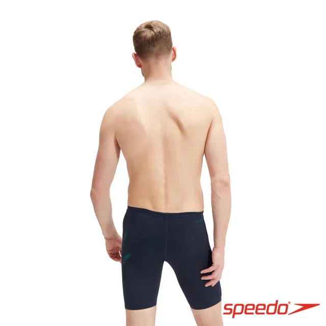 【SPEEDO】男 運動及膝泳褲 Boom Logo(深藍/綠)