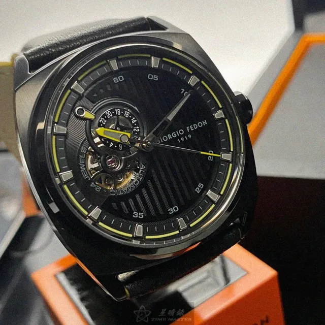 【GIORGIO FEDON 1919】GiorgioFedon1919手錶型號GF00095(黑色機械鏤空錶面黑錶殼深黑色真皮皮革錶帶款)