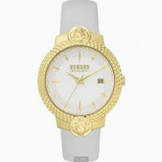 【VERSUS】VERSUS VERSACE手錶型號VV00117(白色錶面金色錶殼白真皮皮革錶帶款)