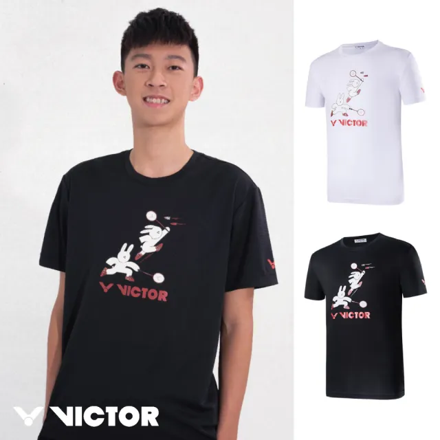 【VICTOR 勝利體育】兔子打羽球 T-Shirt 中性款(T-2301 A白/C黑)