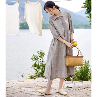【設計所在】獨家高端限量系列 100%日本色織細格亞麻復古中長裙 Q230055(S-L可選)