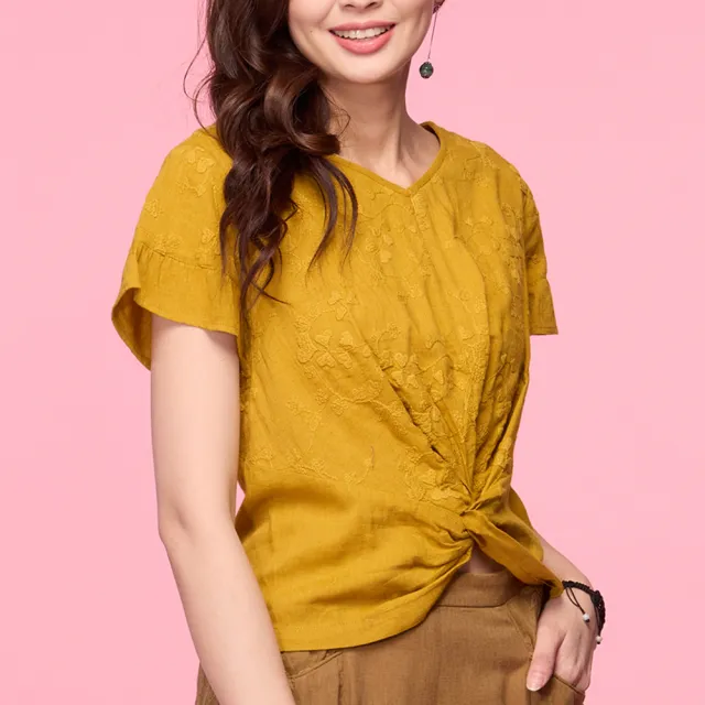【古典美】33011荷葉袖綁結短上衣(茶禪服/中國風/國服/漢服/手染服/棉麻/亞麻/天然纖維)